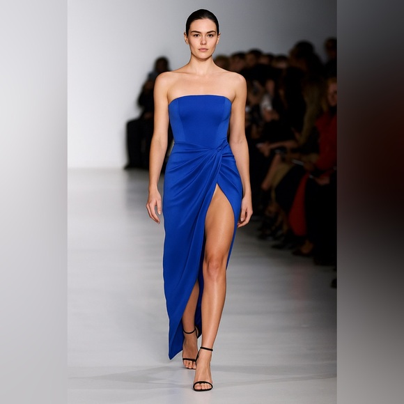 Alex Perry Ledger Strapless Corset Satin Crepe High-Slit Gown Electric Blue  NWT